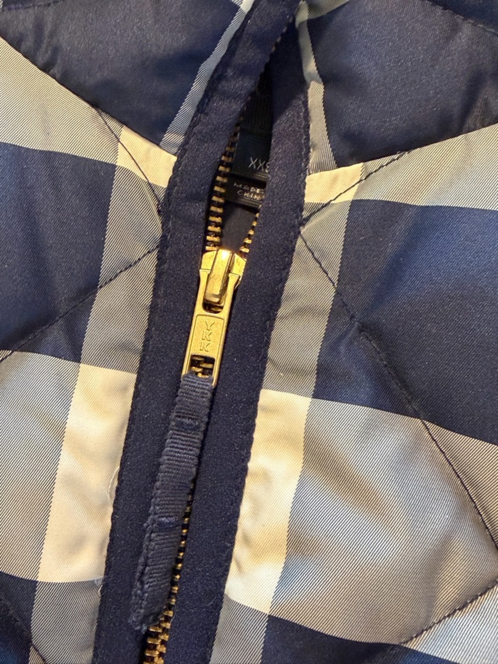 J. Crew Factory Down Puffer Vest Plaid Quilted Navy Tan Women XXS - Picture 5 of 9